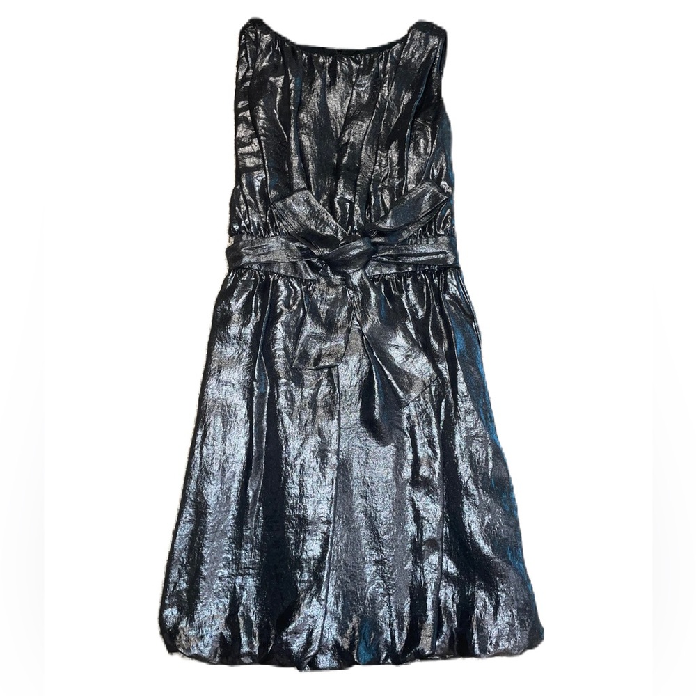 JS collections metallic silver grey sleeveless dress bow front tie size 10